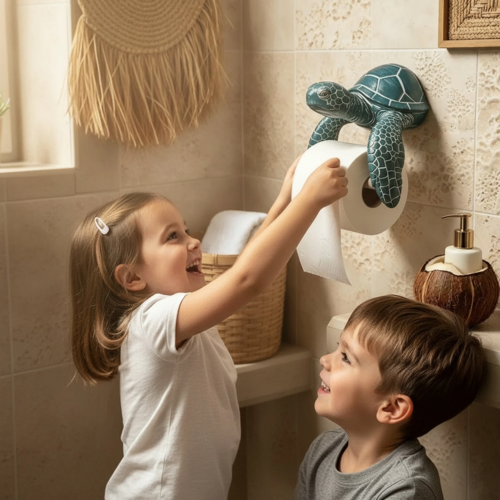 Creativity Wall-Mounted Paper Holder Decorative Sea Turtle Wall Mount Paper Holder Carved for Kids, Lavatory, Powder Room