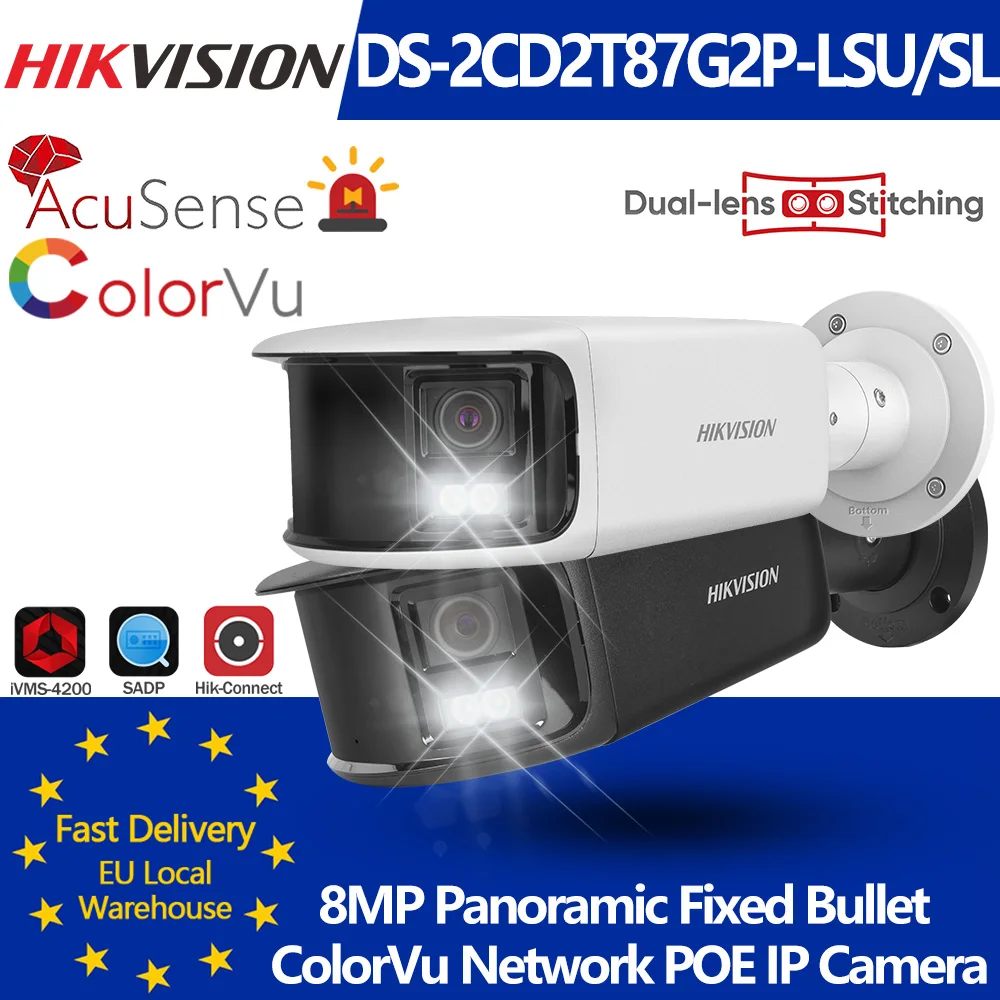 Hikvision DS-2CD2T87G2P-LSU/SL 8MP Doppia lente Panoramica ColorVu Telecamera IP bullet Acusense Luce stroboscopica Allarme acustico Audio bidirezionale