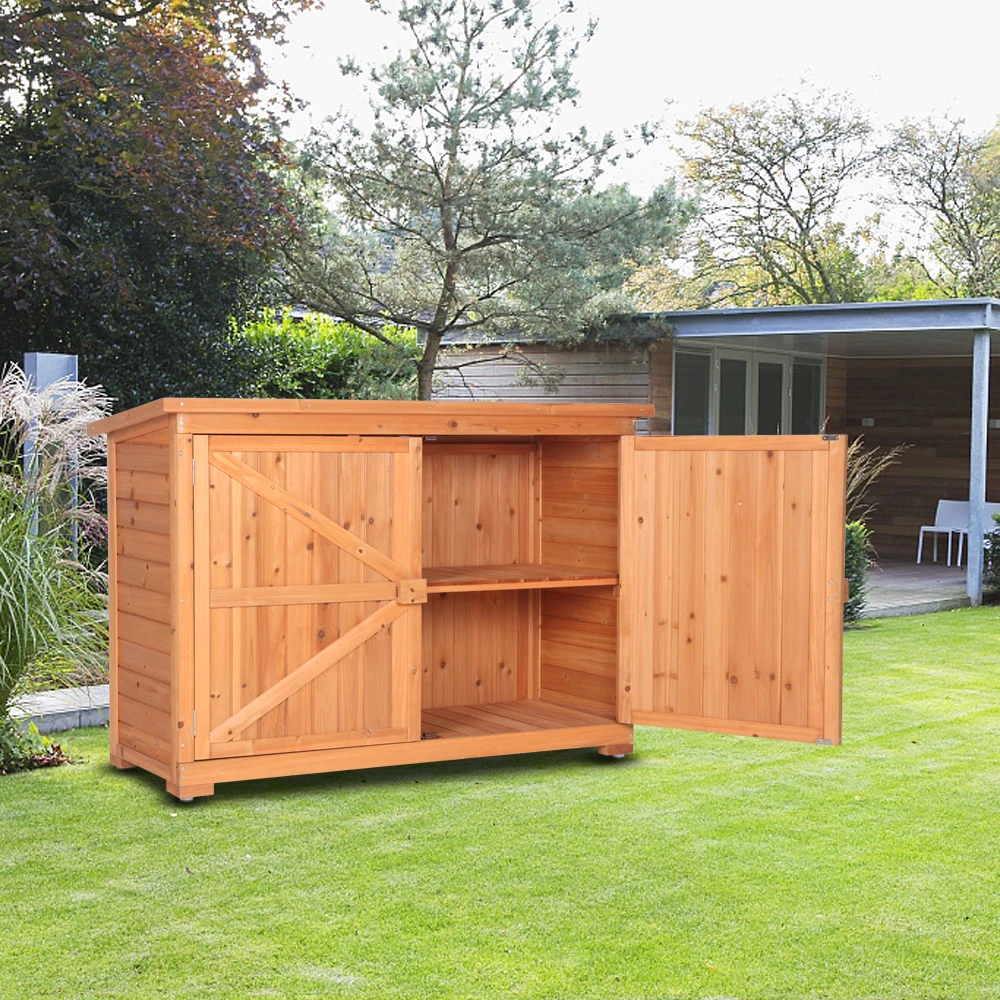 Dubbele Deuren Spar Houten Tuin Schuur Kluisjes Outdoor Opbergkast Unit Oranje Rood