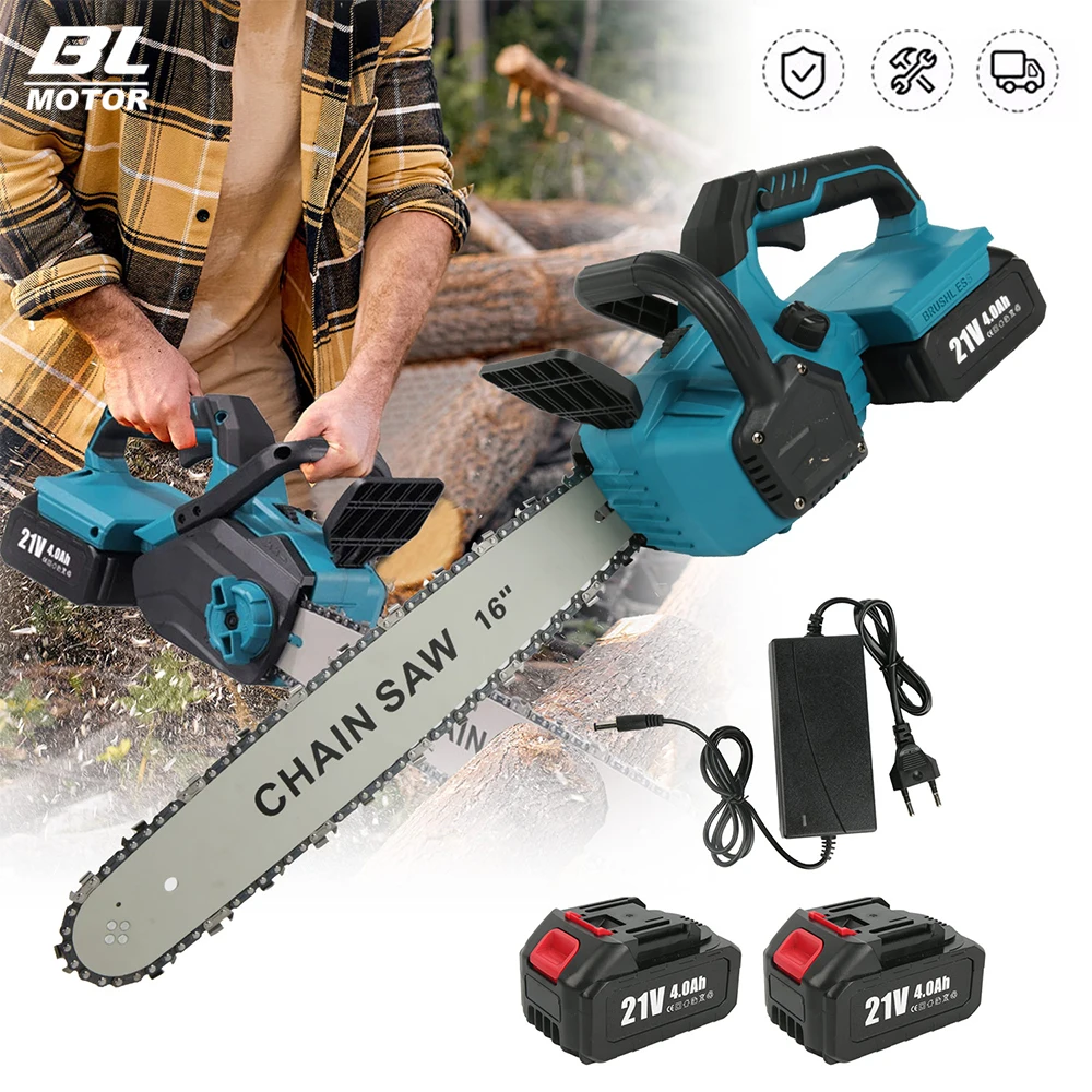 16-Zoll Bürstenlose Kettensäge 1800W Kabellose Gartensäge mit Display-Bildschirm Automatische Ölschmierung Holzbearbeitungswerkzeug Holzschneiden Obstgarten-Beschneidung