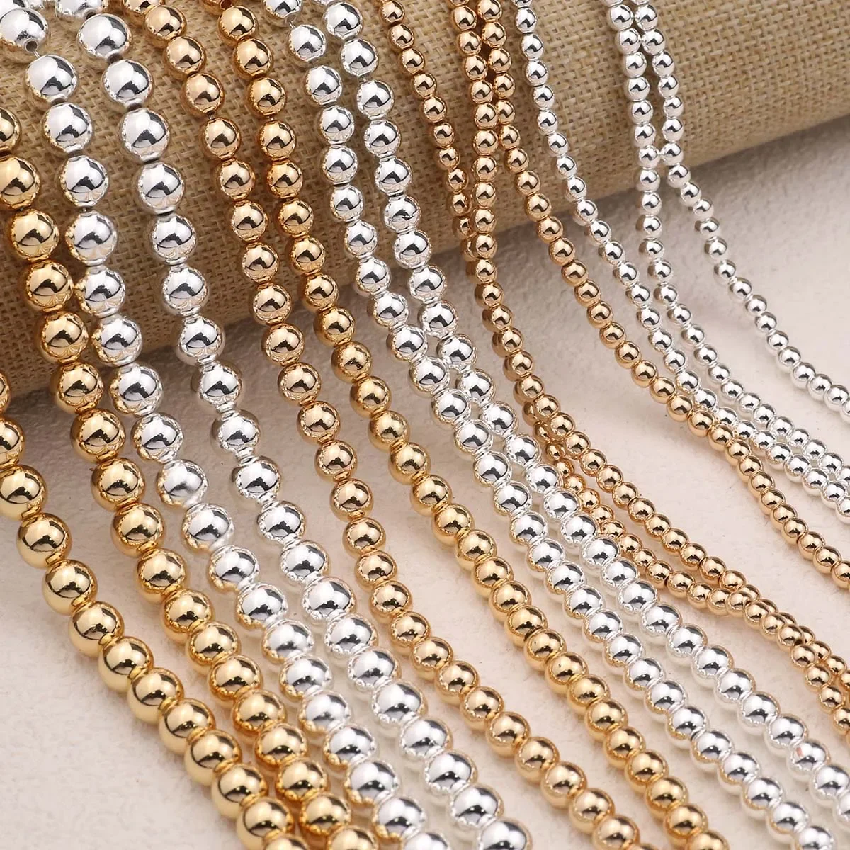 Pierre d'hématite naturelle KC, perles plaquées couleur or/argent, rondes, amples, pour la fabrication de bijoux, accessoires de collier, Bracelets à faire soi-même