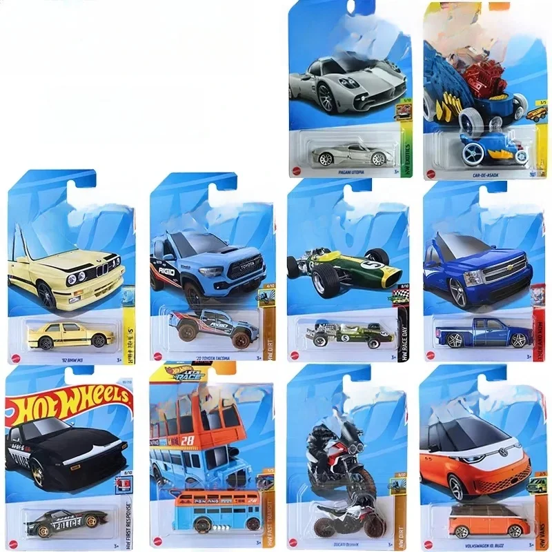 Véritable Hot Wheels voiture 1/64 Ford Mustang Toyota Bmw Volkswagen Bus Lotus course moto Firebird garçons jouets pick-up modèle Auto