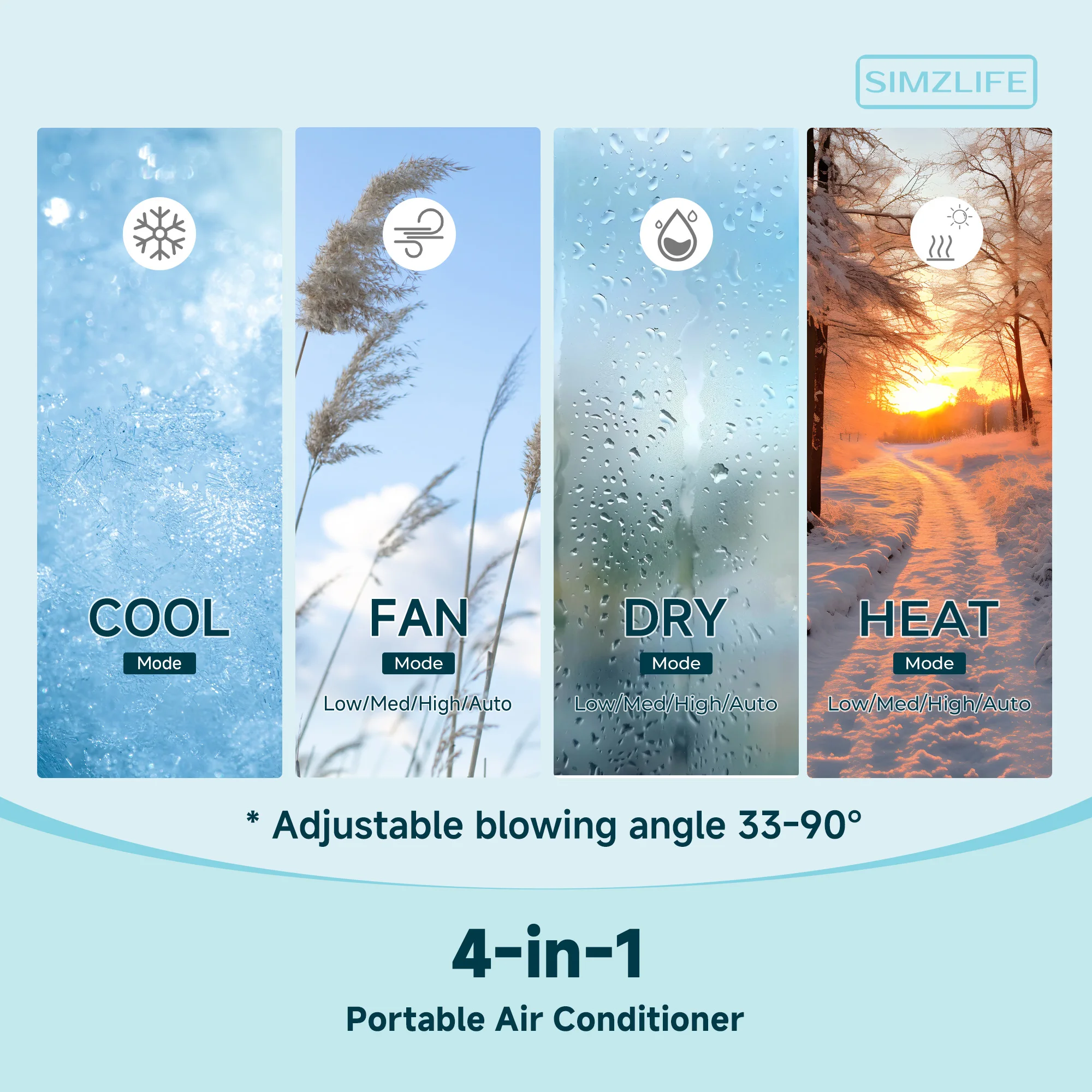 مكيف هواء محمول ، أرضية هادئة متعددة الوظائف ، وحدة تيار متردد مع مزيل الرطوبة ، حرارة جافة باردة ، وضع المروحة ،