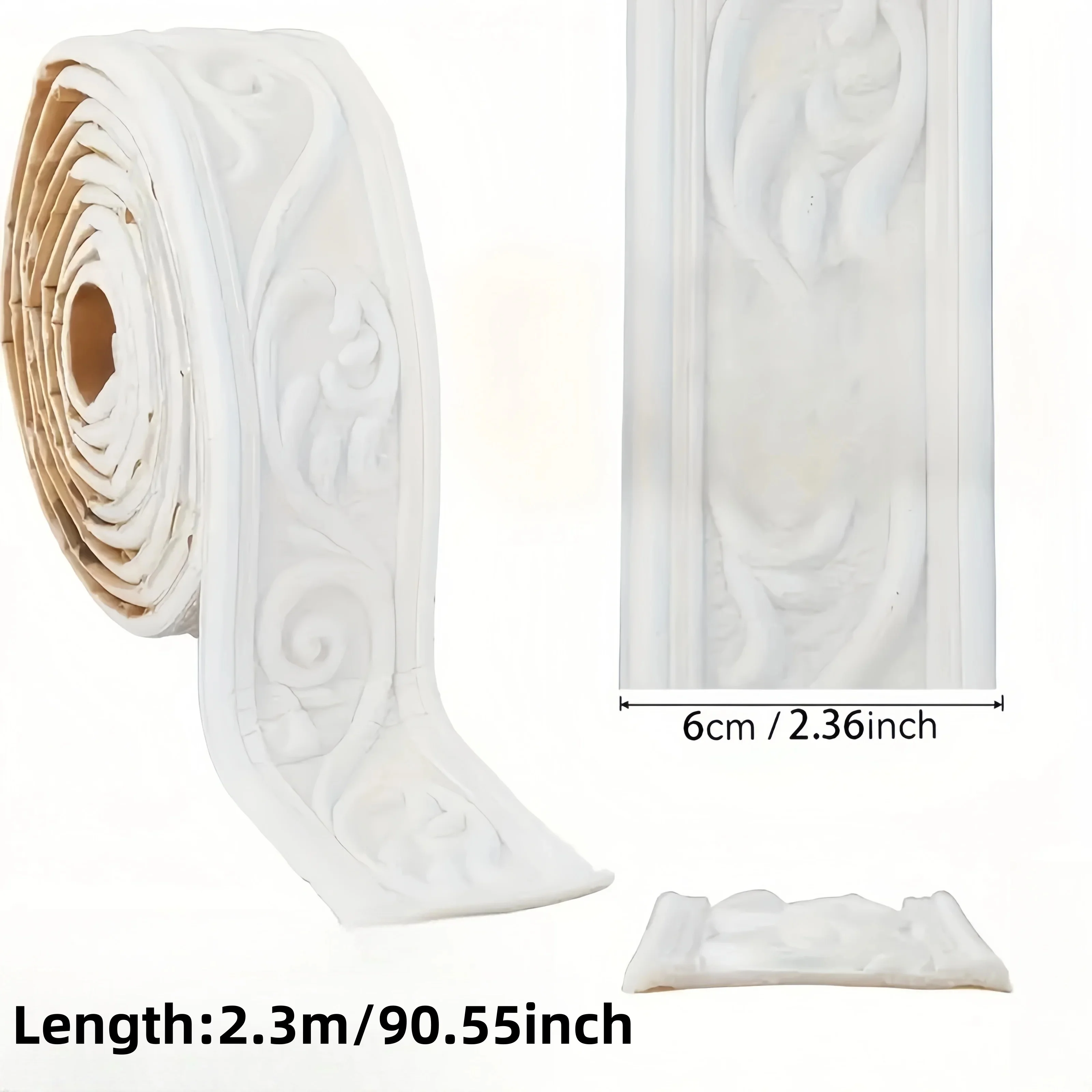 1PC 2.3mx6cm 3D Wall Trim Line Skirting Sticker Self-Adhesive Vinyl Wall Trim StickerHousehold Baseboard Wall-paper