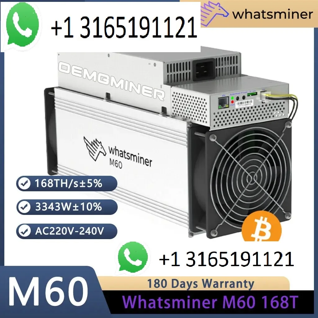 S. Купите 2 и получите 1 бесплатно новый Whatsminer M60 166T 3303 Вт ASIC Miner BTC Биткоин-Майнер с блоком питания