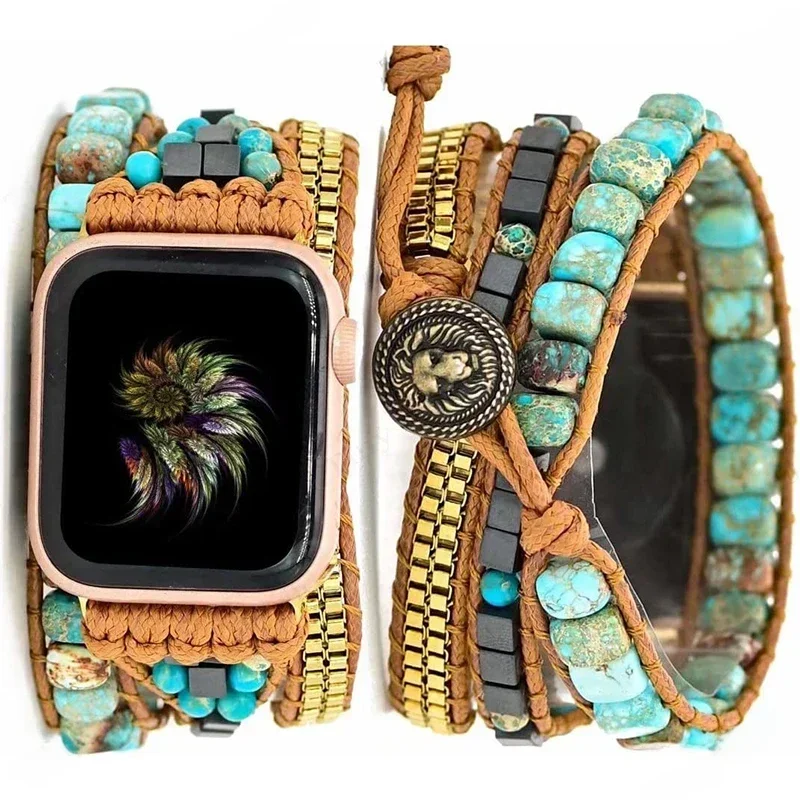 Bohemen band voor Apple Watch Ultra Band 49 mm 44 mm 45 mm 41 mm 42 mm 38 handgemaakte natuurlijke kralen armband Iwatch serie 8 7 6 Se 5 3 - afbeelding 2