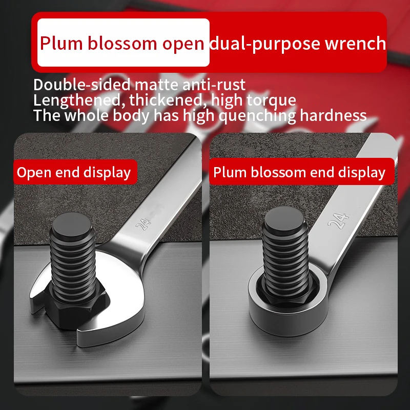 Wrench Set with Roll-Up Pouch, 6-24mm, CRV Steel, 15° Angled Open & 12-Point Box End, Mirror Chrome Finish for Home & Workshop