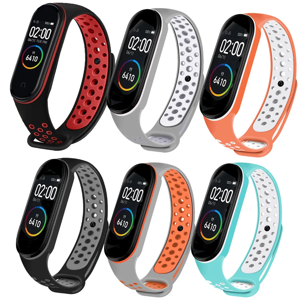 For Xiaomi Mi Band 3 & 4 straps Holes Bracelets Compatible Smart Watch smartband flexible Waterproof Silicone Bracelet