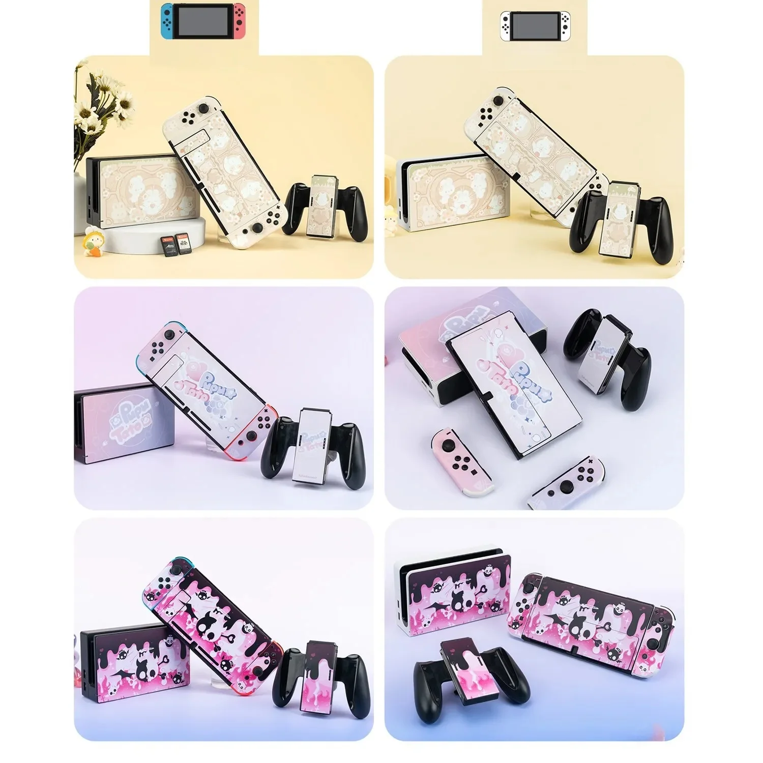 GeekShare autocollant pour Nintendo Switch/OLED peau mignonne ensemble complet d'autocollants de Film de protection pour Console de commutation, Joycon, Dock, poignée