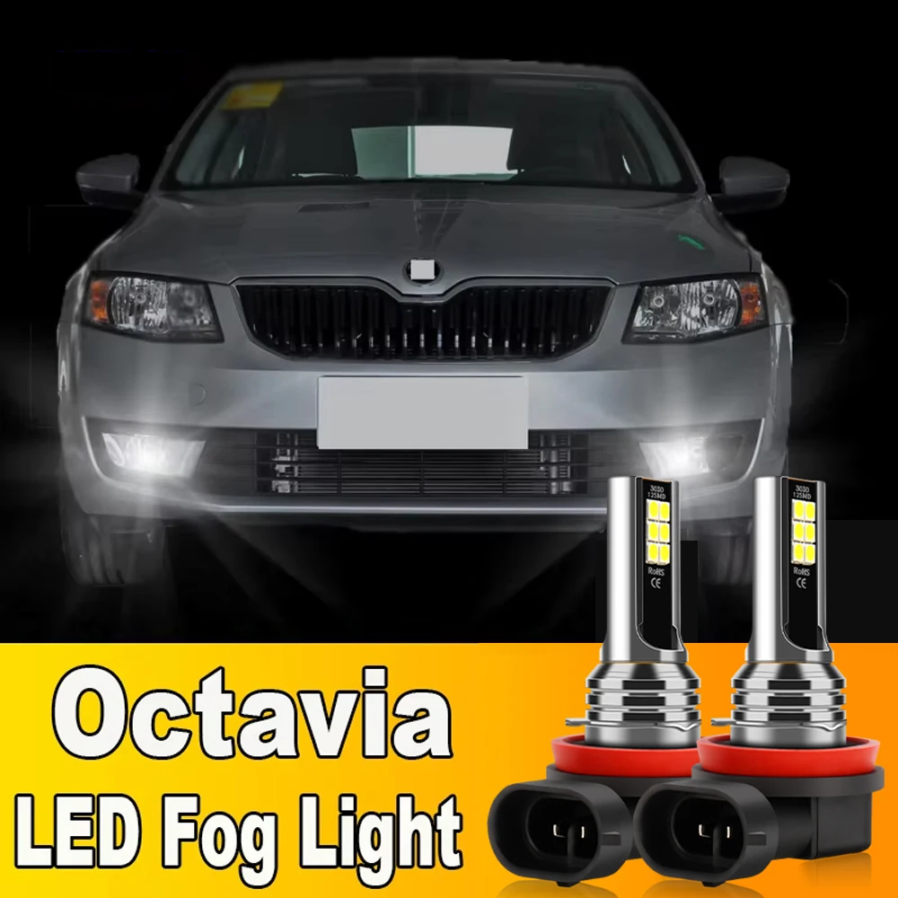 2Pcs LED Front Fog Light Bulbs Accessories For Skoda Octavia 2 MK2 A5 3 MK3 A7 2004-2016 2007 2008 2009 2010 2011 2012 2013 2014