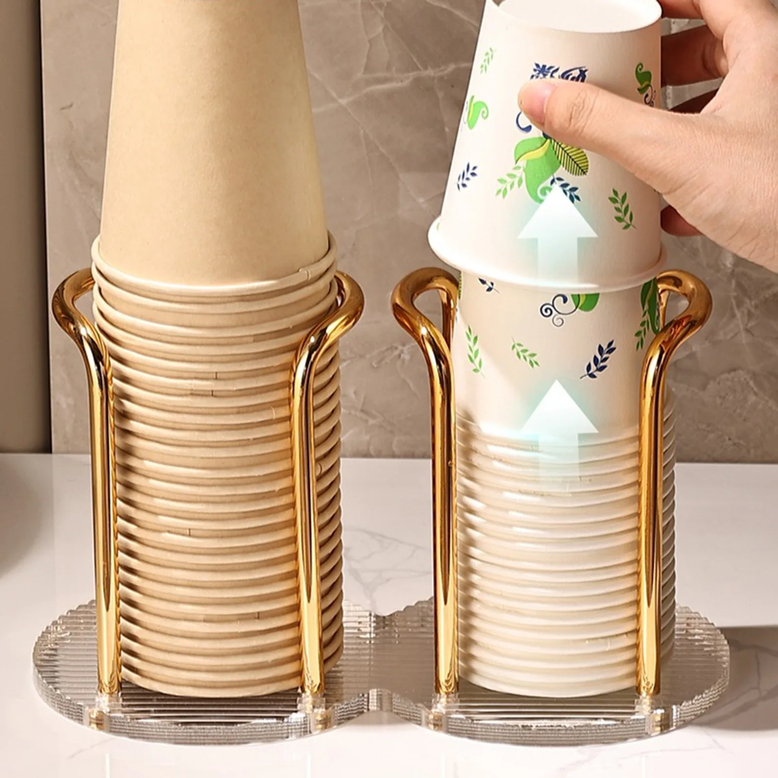 Luxury Disposable Cup Storage Holder Water Tea Cups Dispenser Rack Shelf with Longer Stick Mug Display Stand Home Organizer