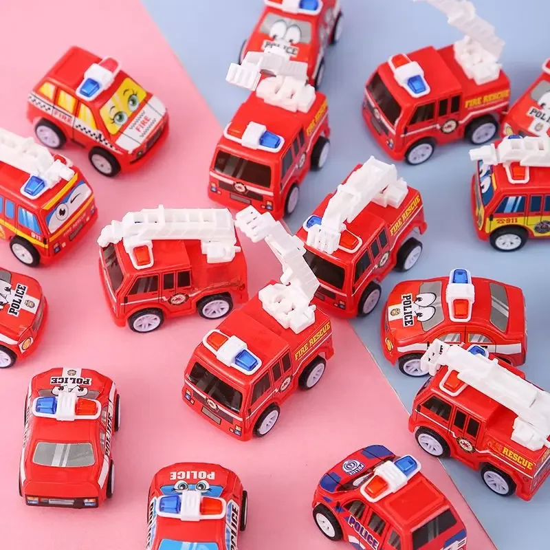 Mini camion de pompier à tirer pour enfants, 6 pièces, voiture de Police, jouets pour enfants, cadeaux de fête d'anniversaire, cadeau de réception-cadeau pour bébé