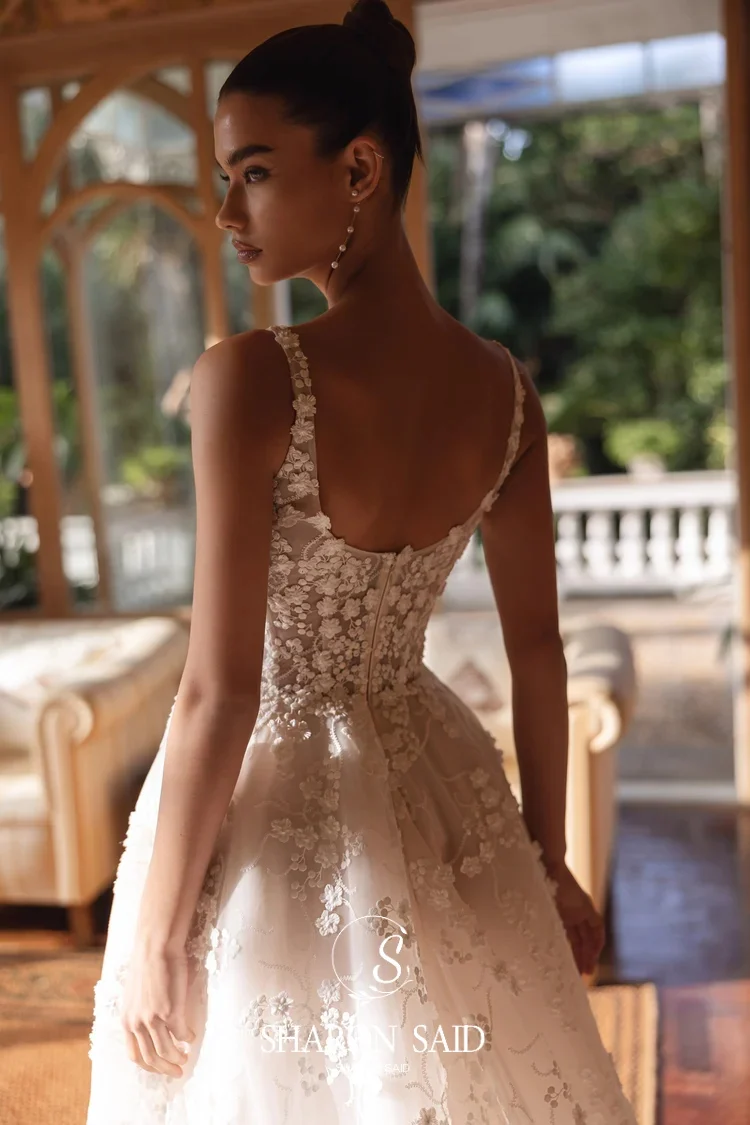 Sharon Said 2025 Romantic Sweetheart Appliques A-Line Tulle Wedding Dress Side Slit Court Train Bridal Gowns SW363 Customized