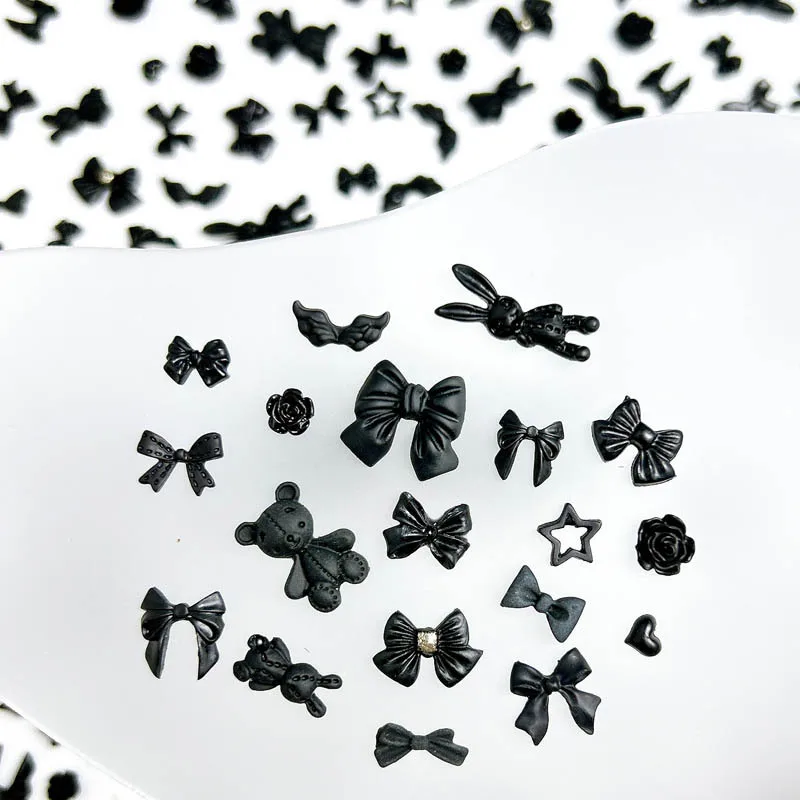 30 Stück Süße Coole Schwarze Serie Gemischte Nagel-Charms Dunkle Rose Schleife Stern Trendige Artikel-Set für Nail Art Verzierungen – Detail 4
