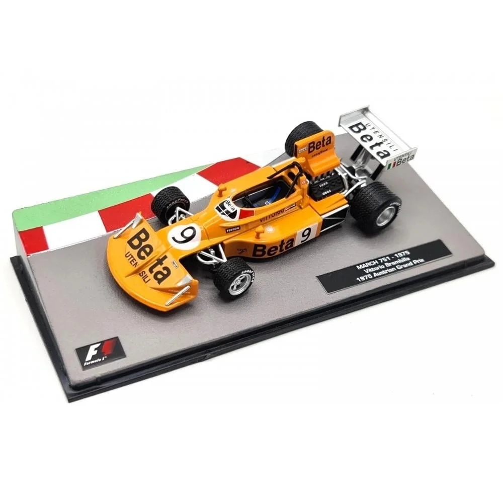 Salvat-Voiture de sport automobile internationale, grand prix, pilote italien, chaise à l'échelle 1:43, aspiration d'atterrissage, vitrine et base d'identification, moulé sous pression, 1975