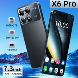 2024 NEW Original Mobile phone Global Version X6 Pro 7.3inch 16G+1T 108MP Camera 7800mAh smartphone 5g Dual SIM Card Cellphones