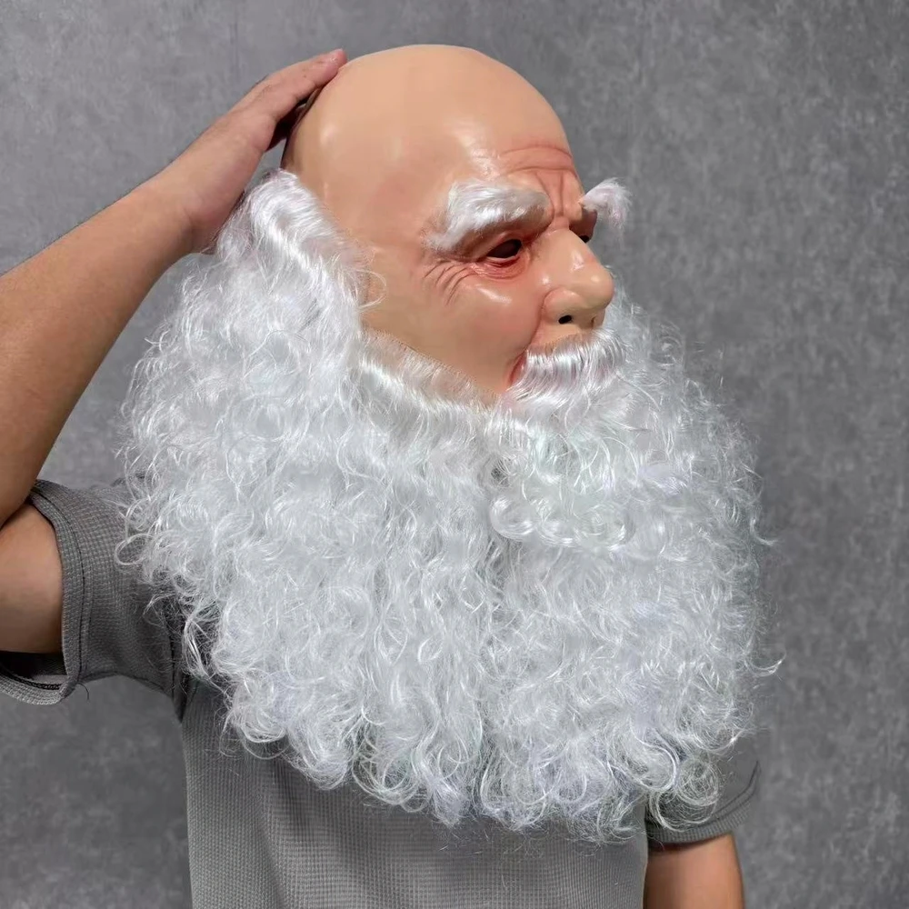 Christmas Old Man Masks Santa Claus Beard Cover Funny Latex Full Head Decorative Christmas Costume Party Props