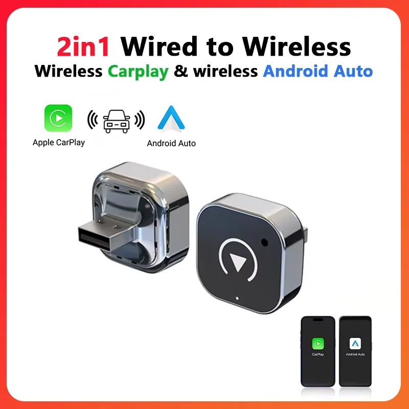 Wireless Carplay Adapter & Android Auto Smart Mini Box Plug And Play 2-in-1 Mini USB Design with Fast Stable Connection 