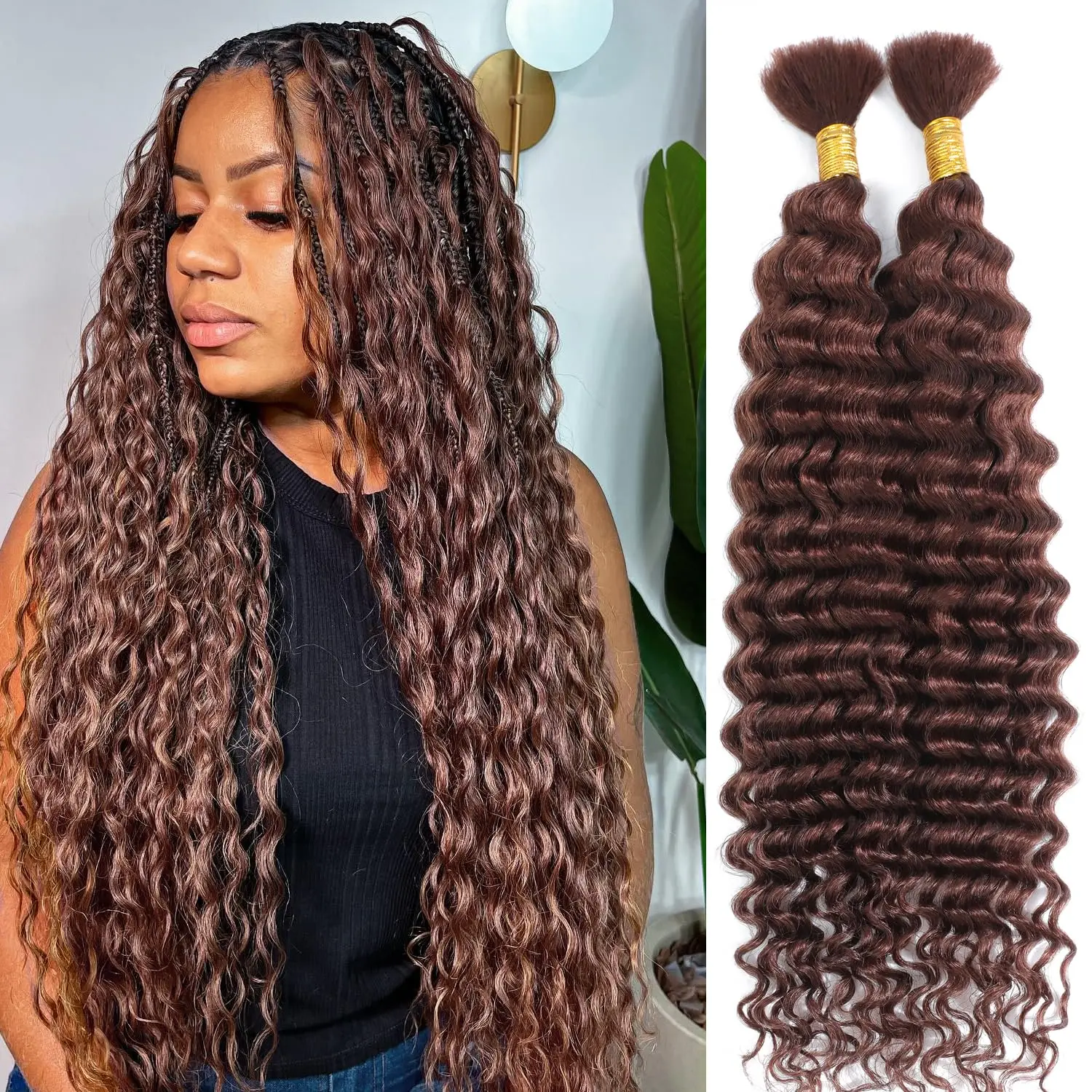

Human Braiding Hair 2 bundles Deep Wave Bulk Human Hair For Braiding No Weft Brown Curly Human Hair Wet And Wavy Human Hair