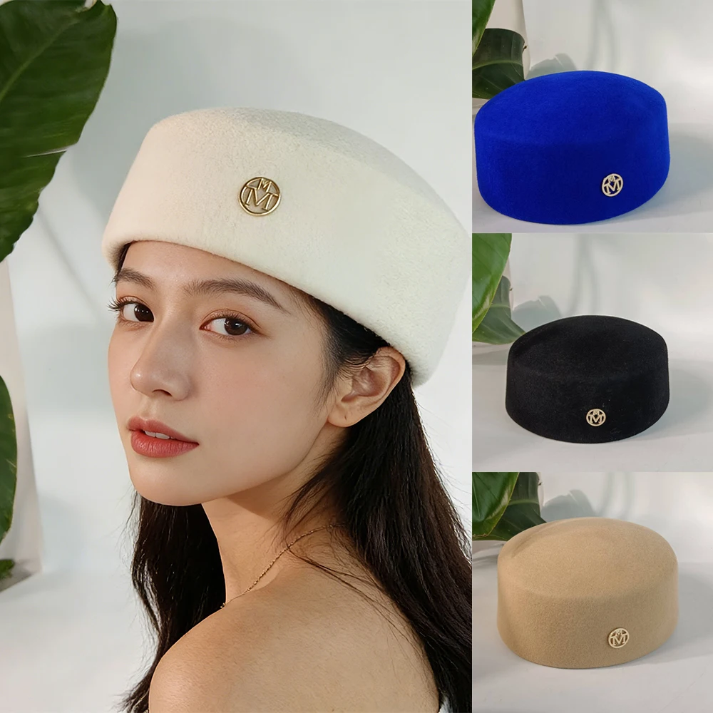 

Retro Flight Attendant Ball Hat Women's100% WoolFeltBeretParty CharmingHatWeddingCocktail PartyMedicine BoxHatchapeau femme luxe