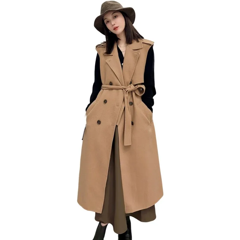 

Autumn new atmosphere contracted elegant temperament high-end wool vest jacket long coat real wool