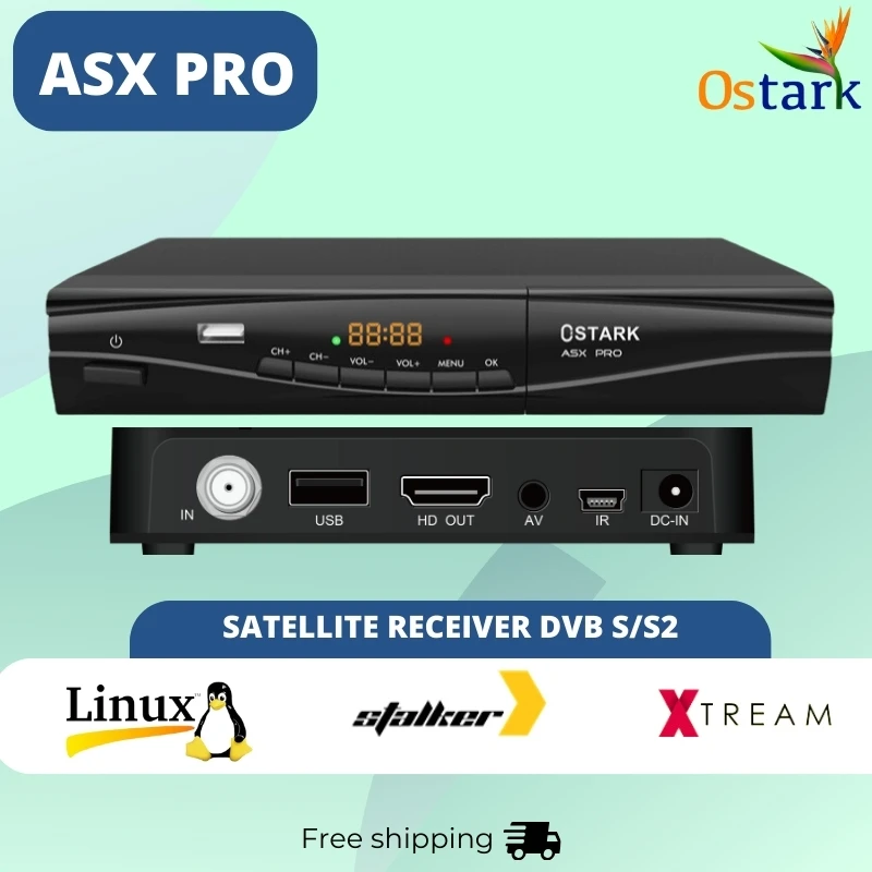 Offer! Satelite OSTARK ASX PRO, DVB S/S2 receiver, high image quality, 1080P, H.265. Scart port, RJ45, simple linux system, Youtube, Stalker, Xtream, USB Wifi included in the pack, shipping to all Europe