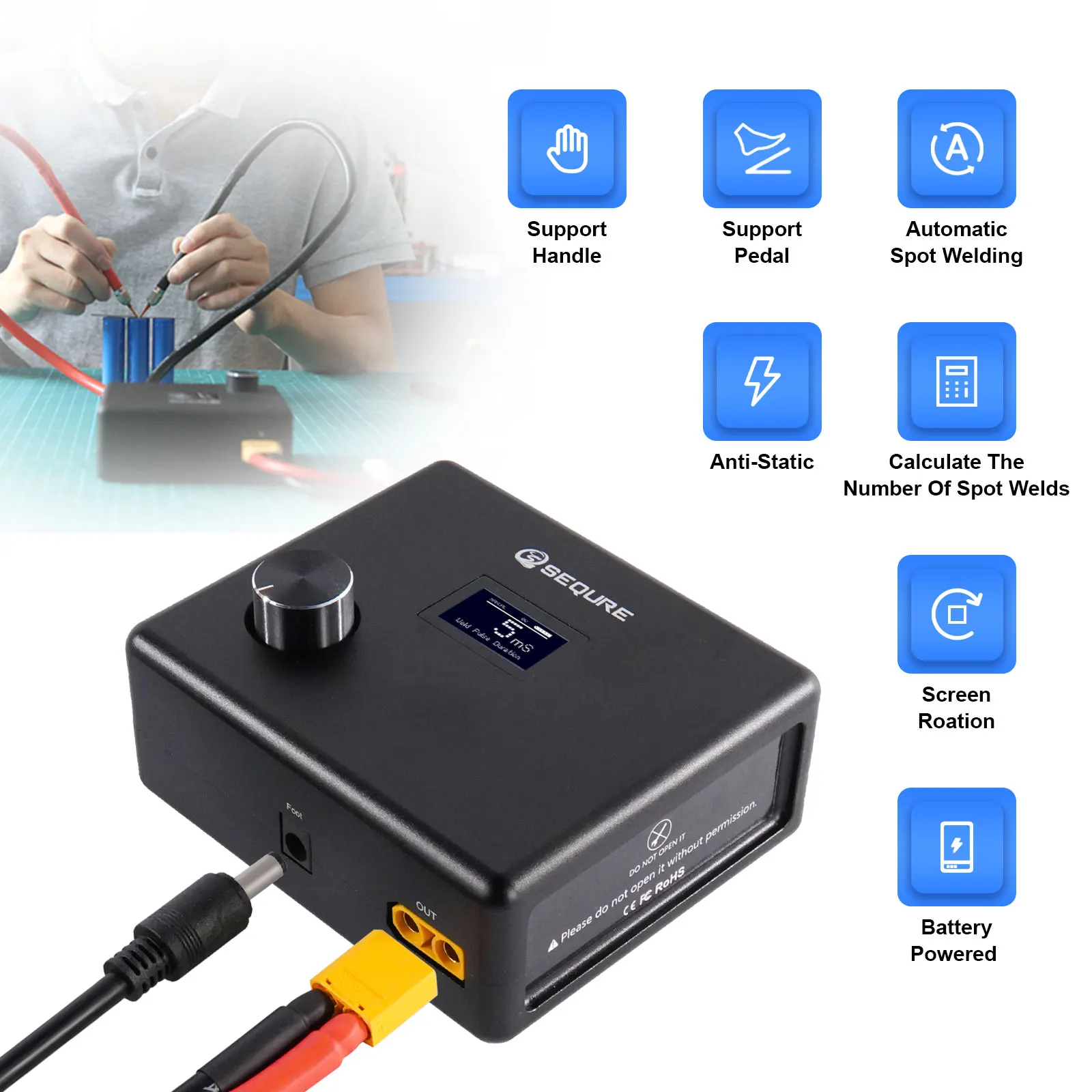 Imagem -02 - Sequre-mini Soldador Ponto Inteligente Oled Manual de Comutação de Potência de Lítio 18650 Bateria Faça Você Mesmo Máquina de Solda Sq-sw1