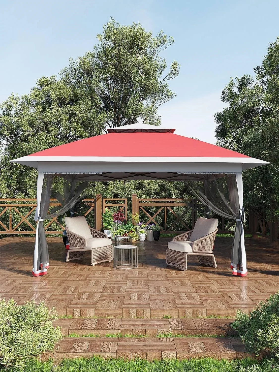 Gazebo desplegable con mosquitera, tienda de campaña parasol de montaje con una sola mano para jardín, patio, terraza - Impermeable y resistente a los rayos UV