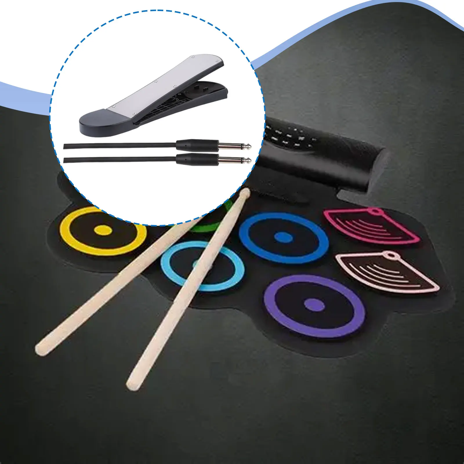 Drum Pedal Practice Pad Black with Connect Cable Percussion Instrument Pedal Kick Pad with Cable