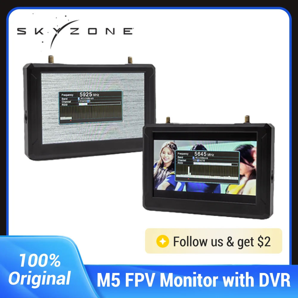 SKYZONE M5 M5F 5.8G 48CH 5 Inch FPV Monitor FOV 50° with DVR LCD 800*480 Video Screen with 5.8Ghz 48 CH SteadyView Receiver - image 1 of 6