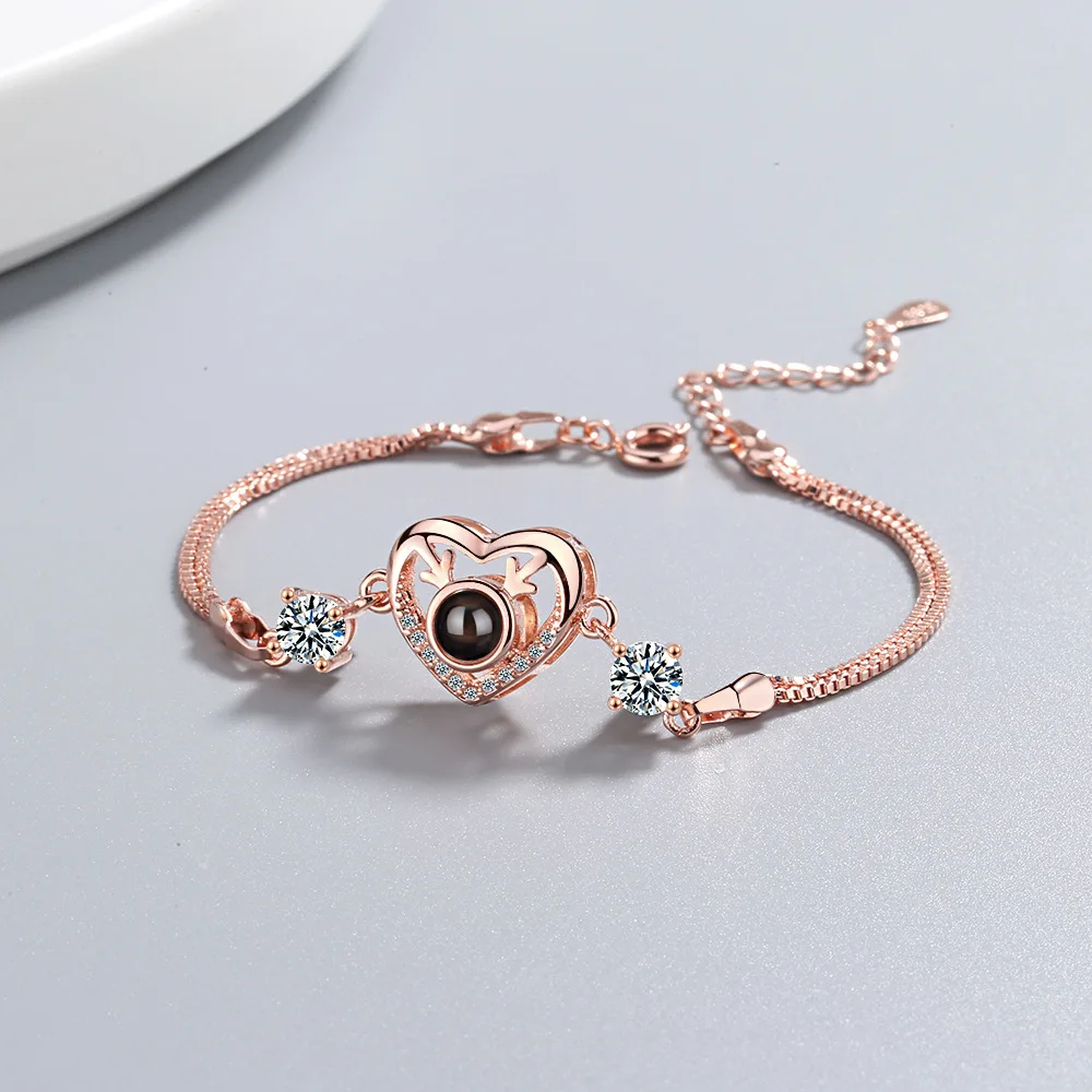 Customized 925 Sterling Silver Projection Photo Bracelet Custom Memorial Personalized Bracelet Jewelry Women Anniversary Gifts