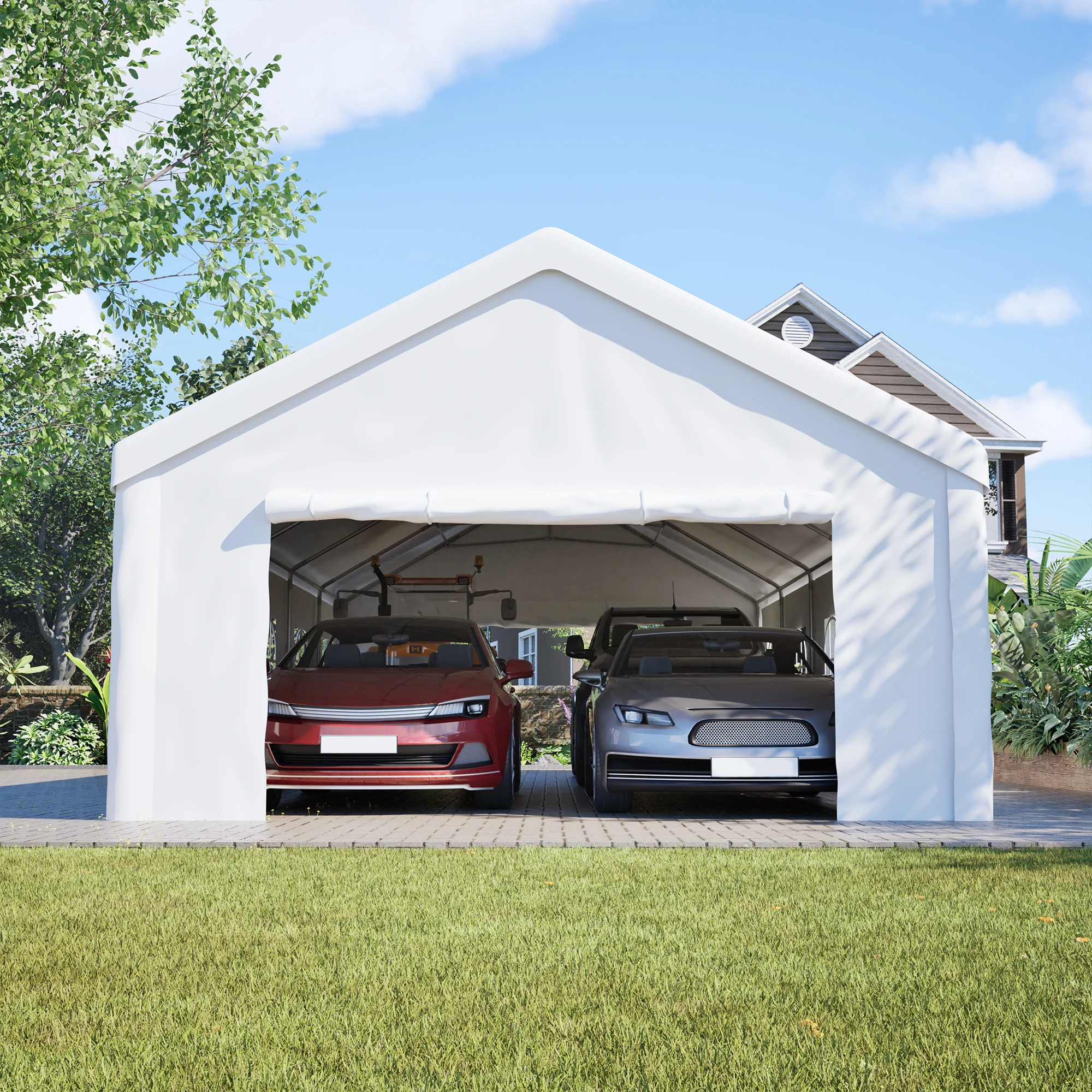 

16x32 ft heavy-duty metal carport, portable, removable waterproof cover & sidewalls, all-weather vehicle shelter Metal