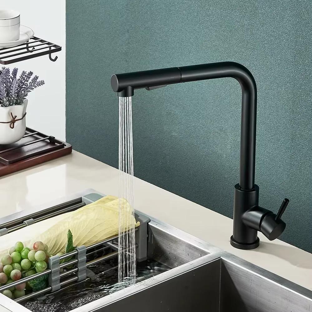 Robinet de cuisine noir mat 2 modes (jet et pulvérisation), mitigeur eau chaude et froide avec douchette extractible, pour évier de cuisine domestique