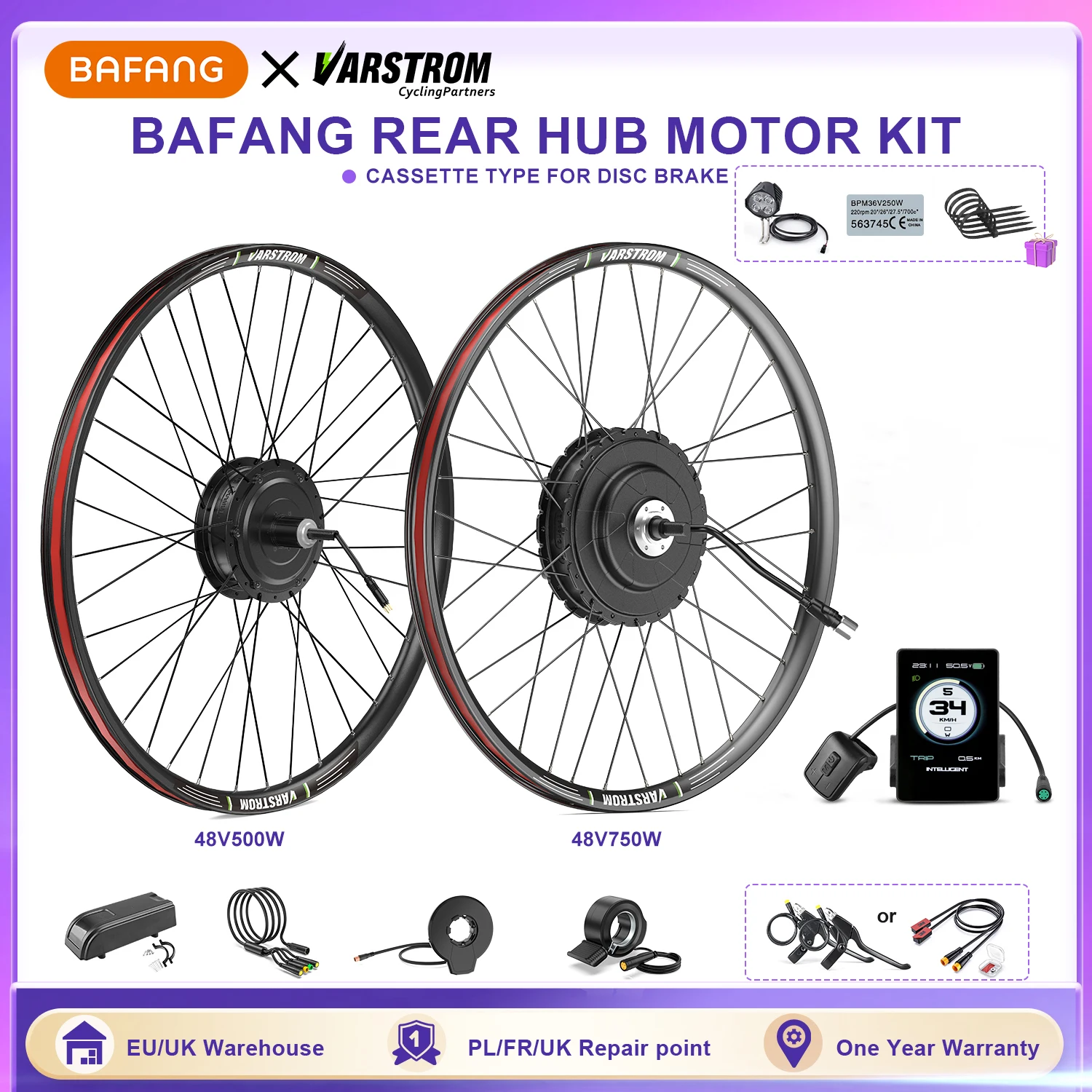 BAFANG Rear Hub Motor Conversion Kit 750W 500W Cassette Type Wheel Motor With 135-142MM Rear Drop Out Size 8Fun Ebike Engine Kit