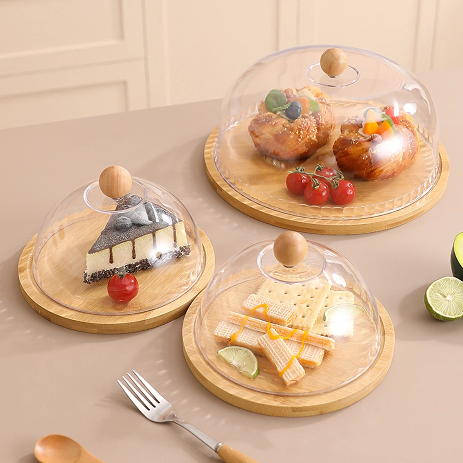 

Cake Stand with Dustproof Dome Lid Bread Cheese Holiday Treat Multiuse Covered Platter Dessert Display Plate Cake Holder Tray