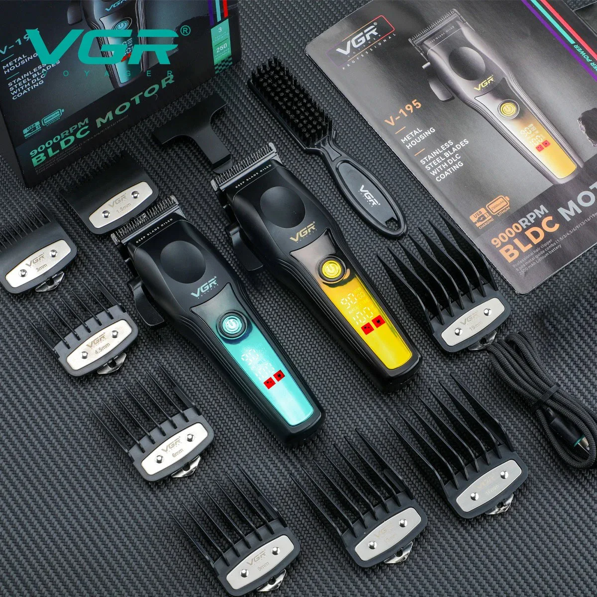 VGR 헤어 클리퍼 전문가용 헤어 커팅 머신 조절식 헤어 트리머 9000 RPM 이발용 클리퍼 금속 남성용 트리머 V-195