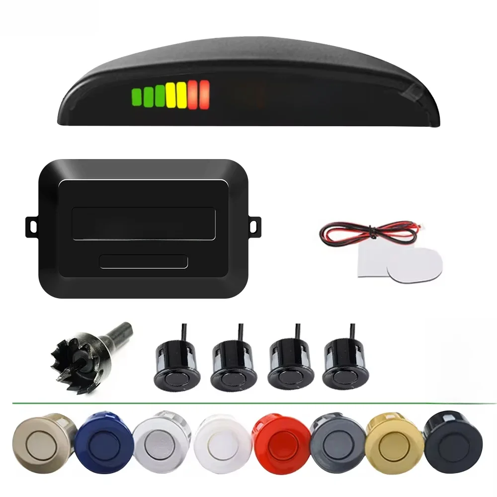 Hippcron-Car LED Parking Sensor Kit Radar Reverso, Sound Alert Indicator System, 4 Sensores, 8