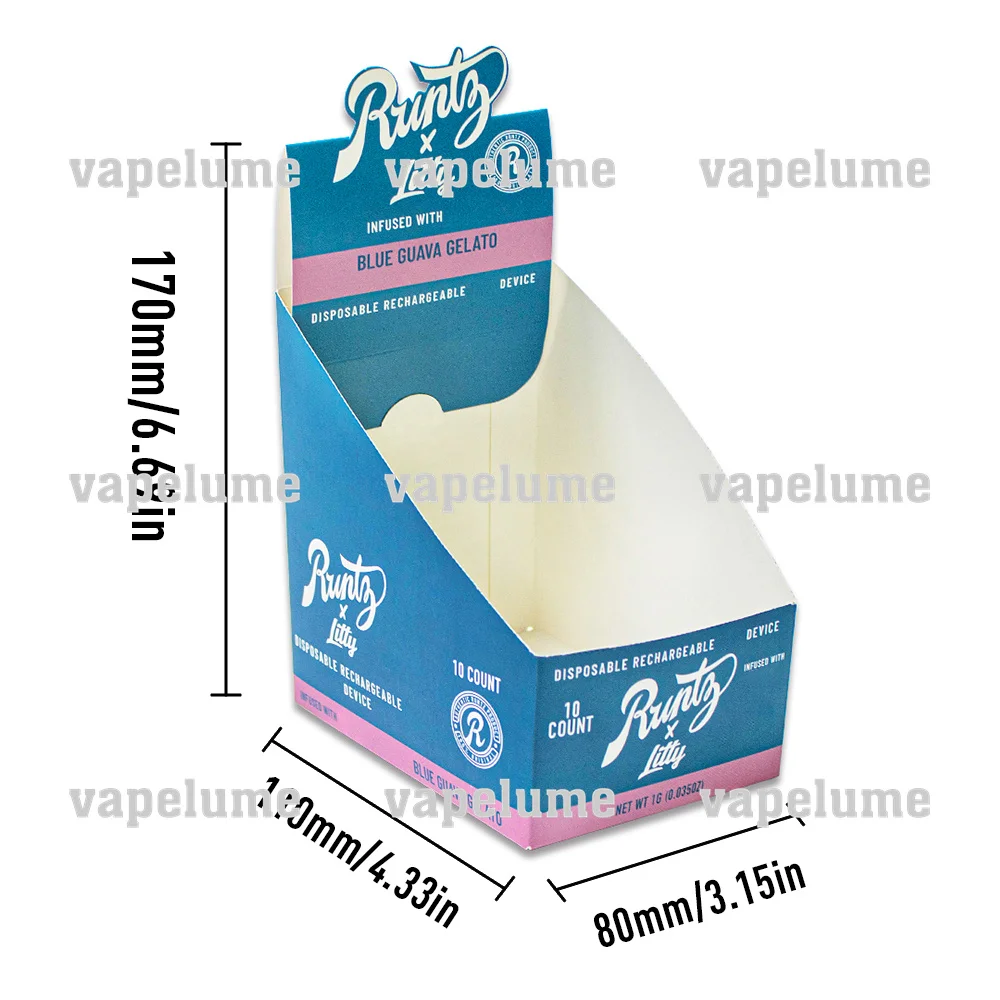 RUNTZ E-cigs Vape 1 مللي جراب السجائر الكهربائية 1000 ملغ قلم أرجواني USB شحن زيت سميك تسخين مسبقًا ملصق عرض أكريليك تخزين #5