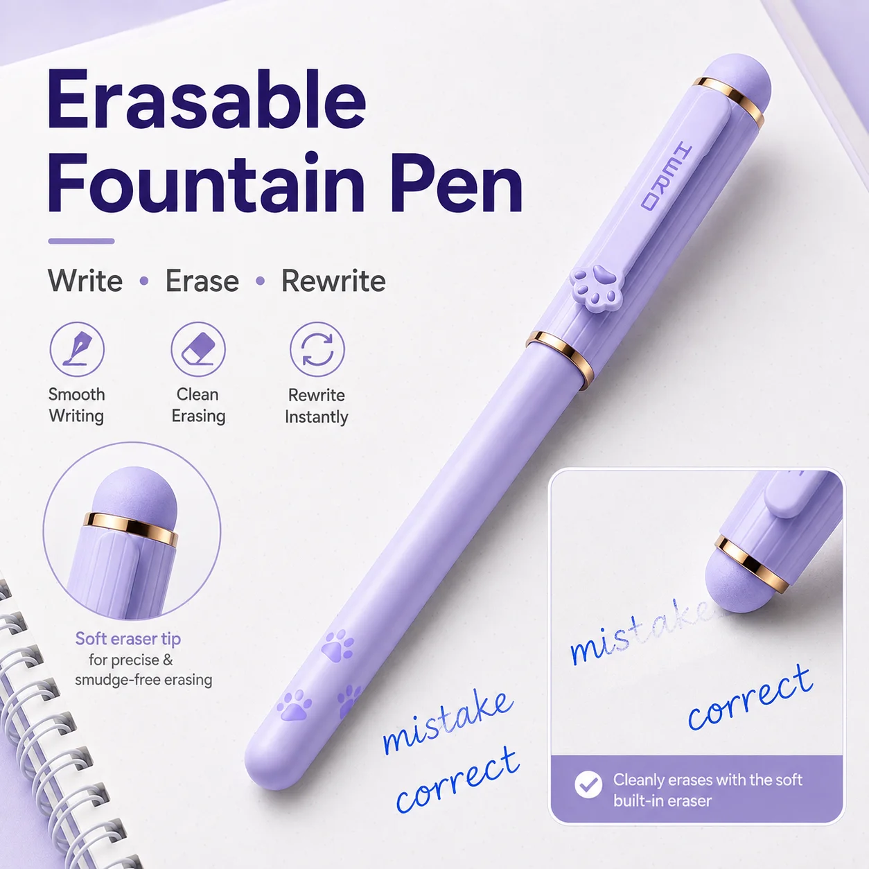 HERO Magnetic Cap Erasable Hero P360M Cat Claw Fountain Pen Kids Correct Posture Writing Pen Cute School Stationery Gift