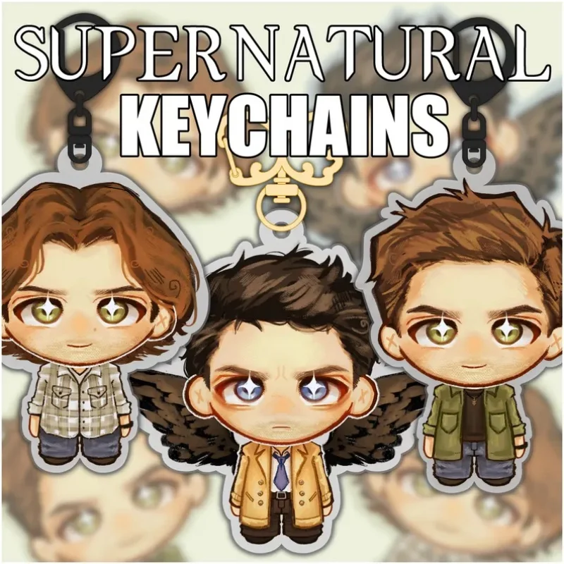 Supernatural Winchester Brothers Acryl-Schlüsselanhänger Chibi Dean Sam Castiel Charm Taschenanhänger