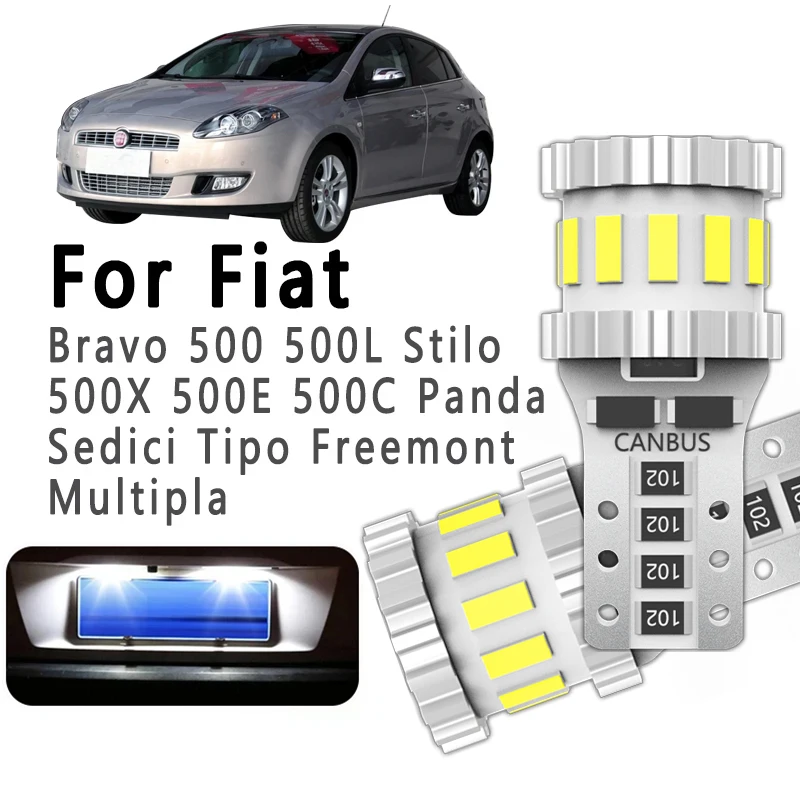 

2Pcs T10 LED Bulbs For Fiat Bravo 1 2 500 500L 500X 500E 500C Panda 2 3 Tipo Stilo Freemont Multipla Sedici License Plate Lights