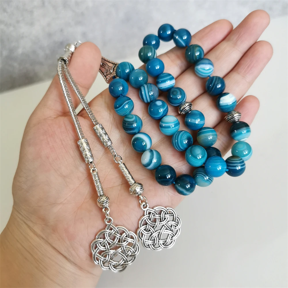 Professionale Tasbih fabbrica naturale blu agata pietra musulmana preghiera perline uomini Misbaha braccialetto turco tesbih islamico rosario