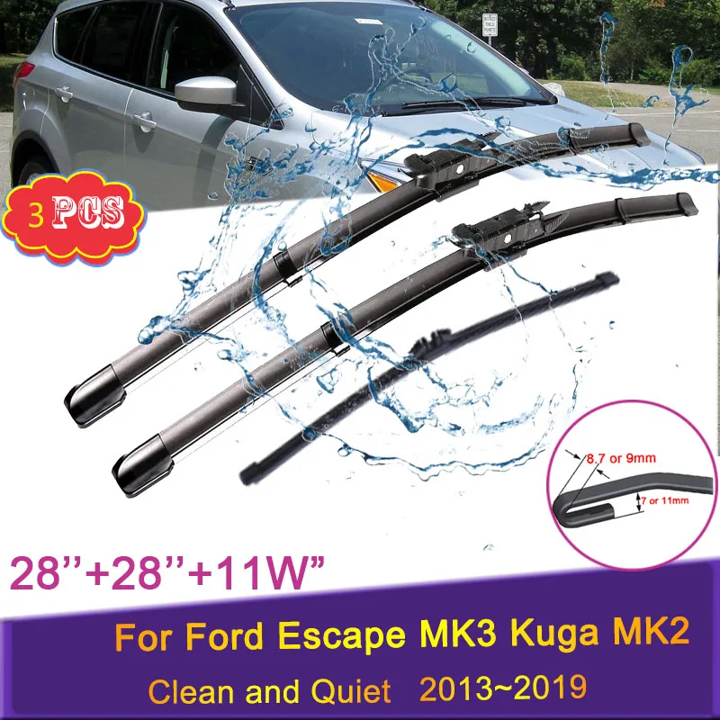 

3X Car Wiper Blades For Ford Escape 3 MK3 Kuga 2 MK2 2013~2019 2016 Front and Rear Windshield Wipers Auto Exterior Accessories