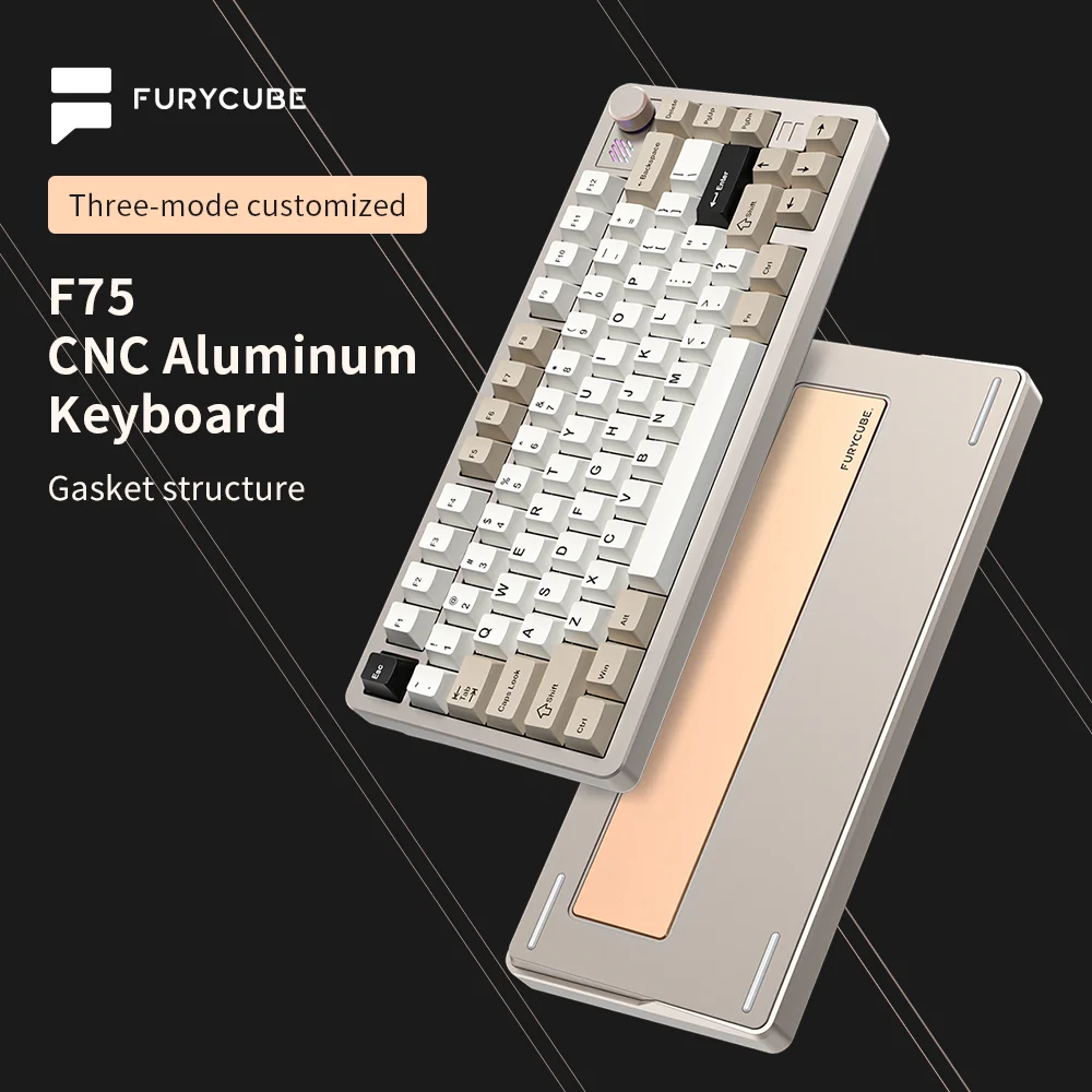 FURYCUBE F75s CNC Aluminum 2.4G Wireless/Bluetooth/Wired RGB Gaming Keyboard Mechanical Keyboard PBT Keycaps Black Silver