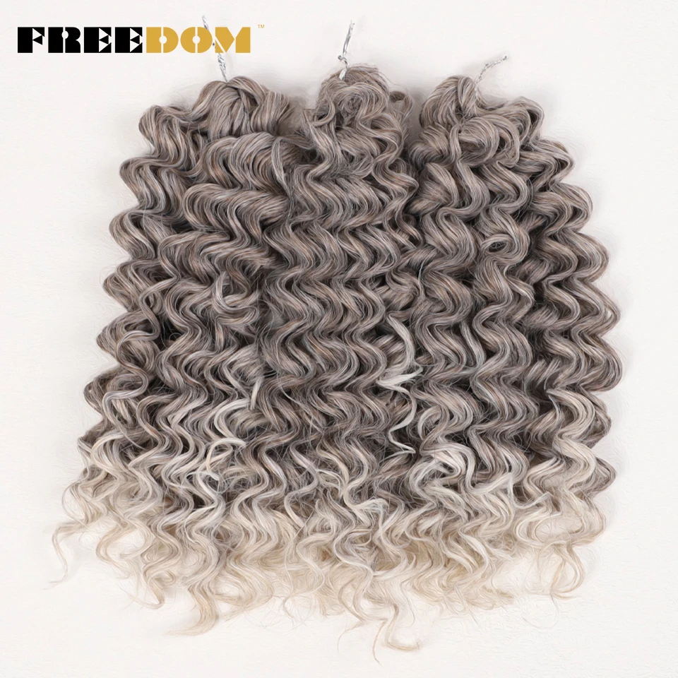 FREEDOM Synthetische Lockige Wellenförmige Flechthaarverlängerungen 12 Zoll Tiefgelocktes Flechthaar Ombre Braun Twist Häkellockenhaar – Detail 11
