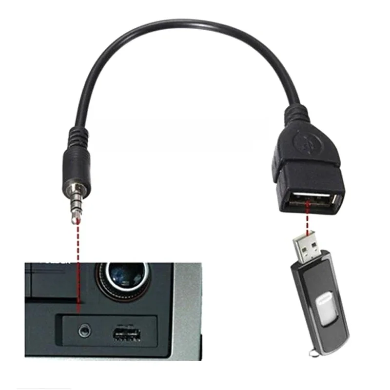 Câble Audio AUX de voiture noir 3.5mm vers câble Audio USB, électronique de voiture pour jouer de la musique, câble Audio de voiture, convertisseur de casque USB