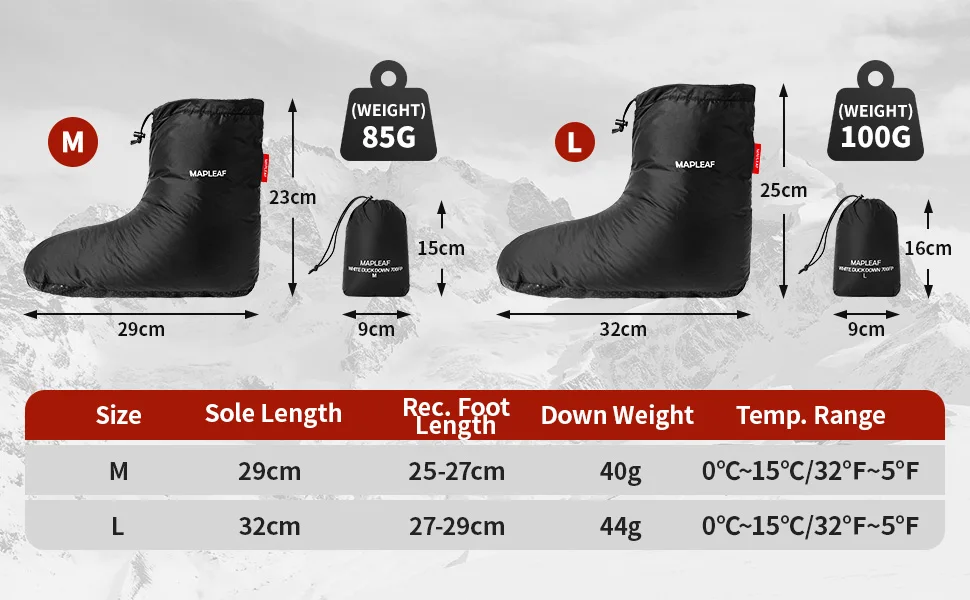 MAPLEAF Daunenstiefel 700FP Entendaunen Rutschfeste Sohle Warm Winter Leicht Camping Wandern Rucksackreisen Outdoor Wasserabweisend – Detail 5