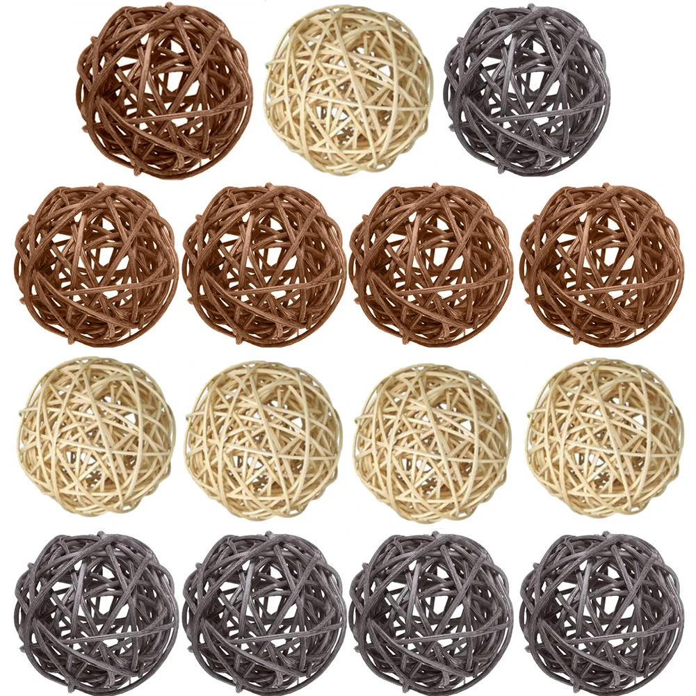 Wicker Rattan Balls 15 Pcs Decorative Multiple Color Orbs Natural Spheres Vase Fillers for DIY Craft, Party, Wedding Table