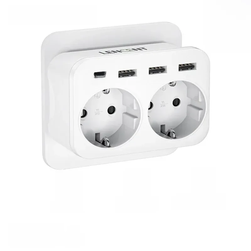 LENCEN-Prolongateur de prise murale EU avec 2 prises AC, 3 USB et 1 type, 5V, graphite A, adaptateur de chargeur d'alimentation, protection contre les surcharges pour la maison et le bureau