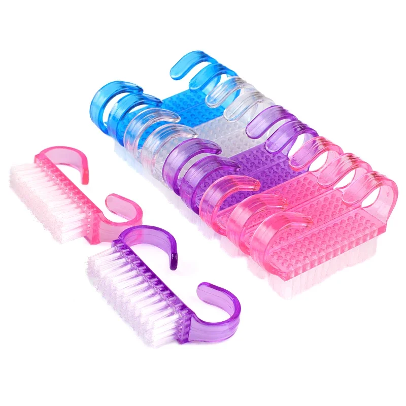 Brosse de nettoyage des ongles en plastique, dissolvant de poussière d'ongles doux pour le soin des ongles, petit Angle, mélange de couleurs, manucure et pédicure, outils de Salon de manucure, 10